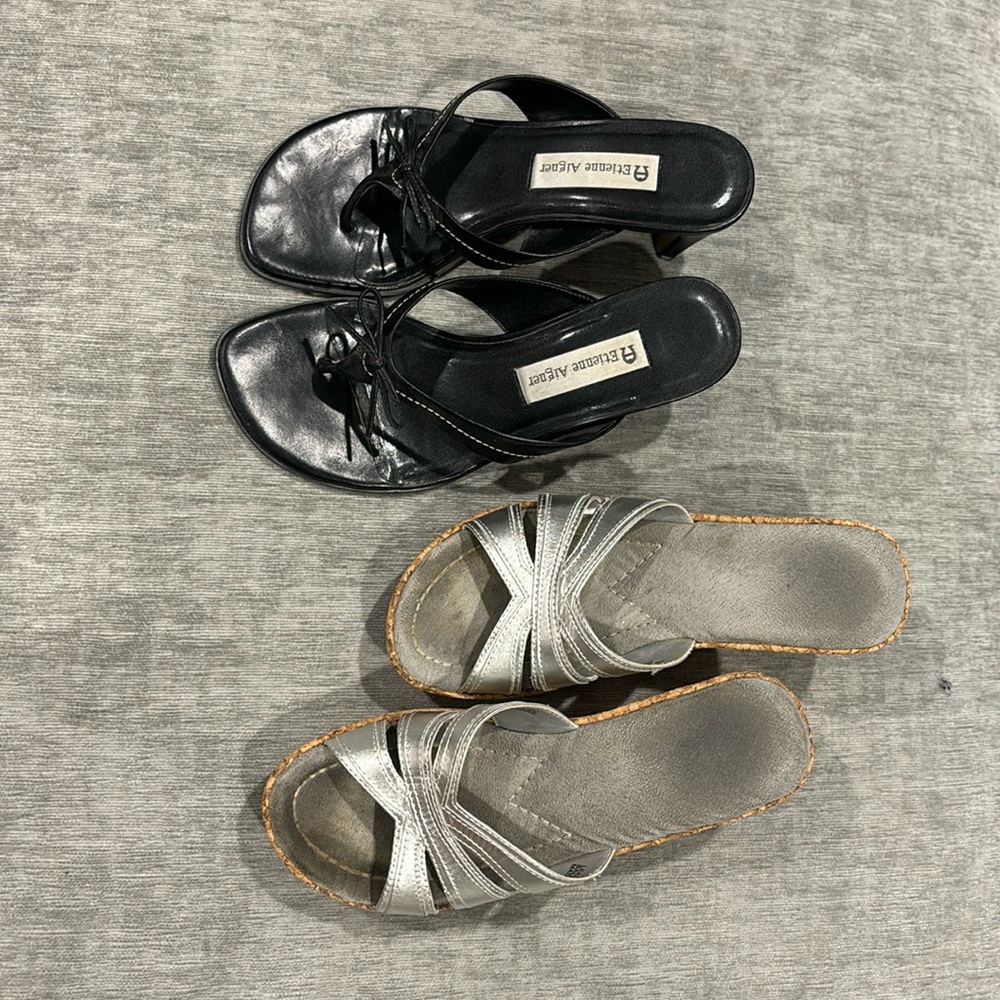 Etienne Aigner leather sandals and silver leather sandals